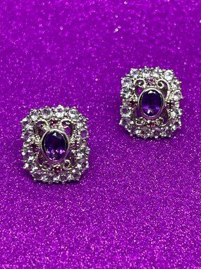 925 Sterling Silver Earrings wirh Natural Amethyst & Aquamarine Gemstone